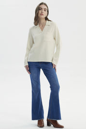 Sweater Mujer Slim Cuello Camisero Crema