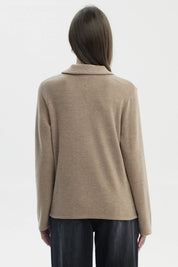 Sweater Mujer Slim Cuello Camisero Beige Oscuro