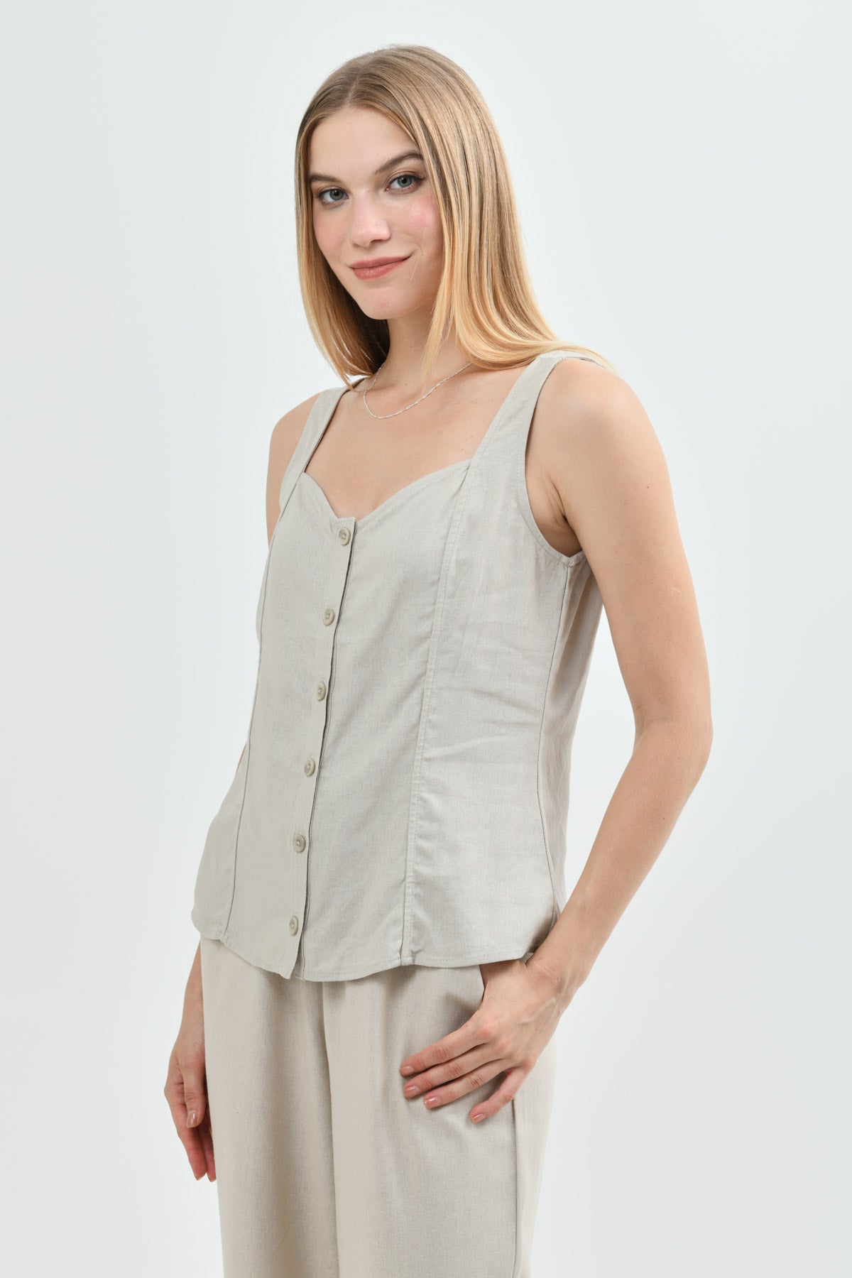 Blusa Sin Mangas Mujer Beige Claro