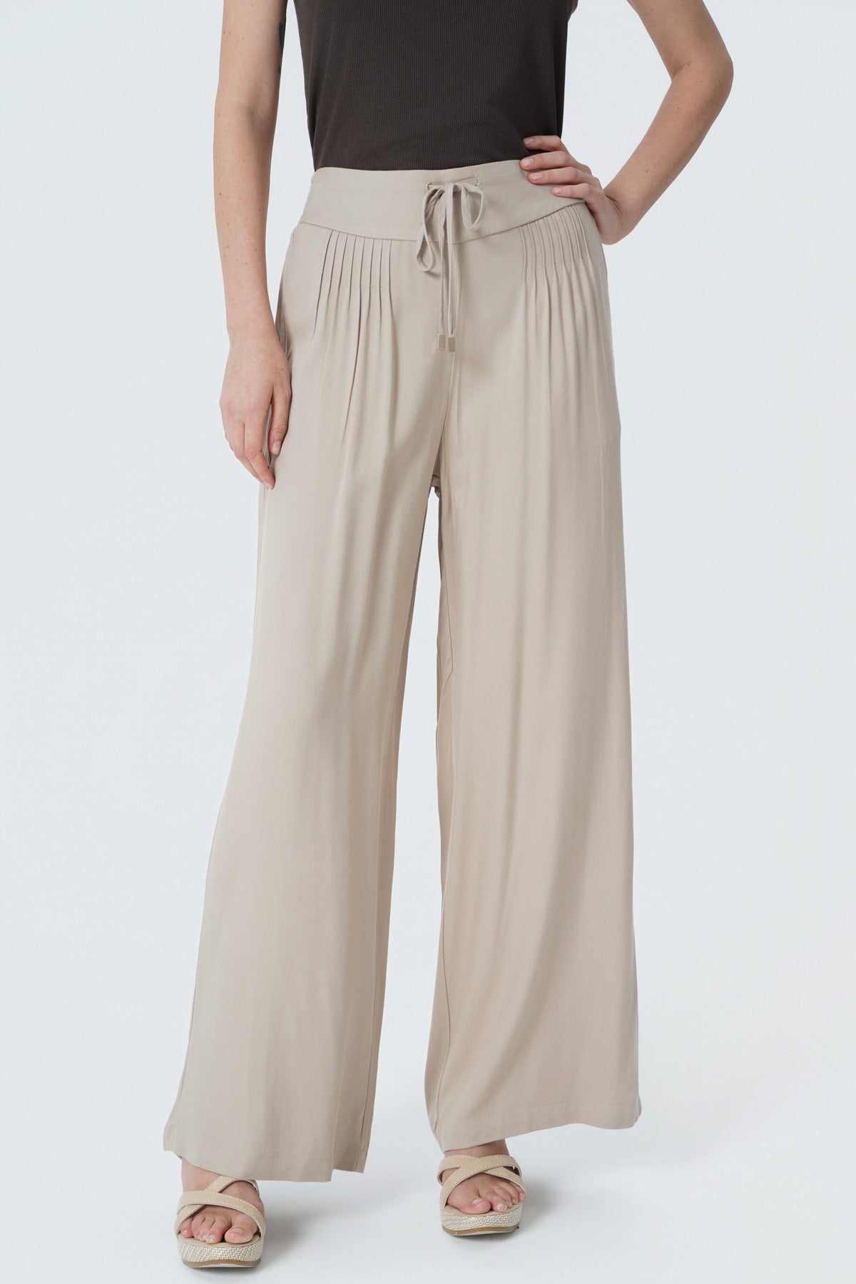 Pantalón Loose Mujer Beige Claro