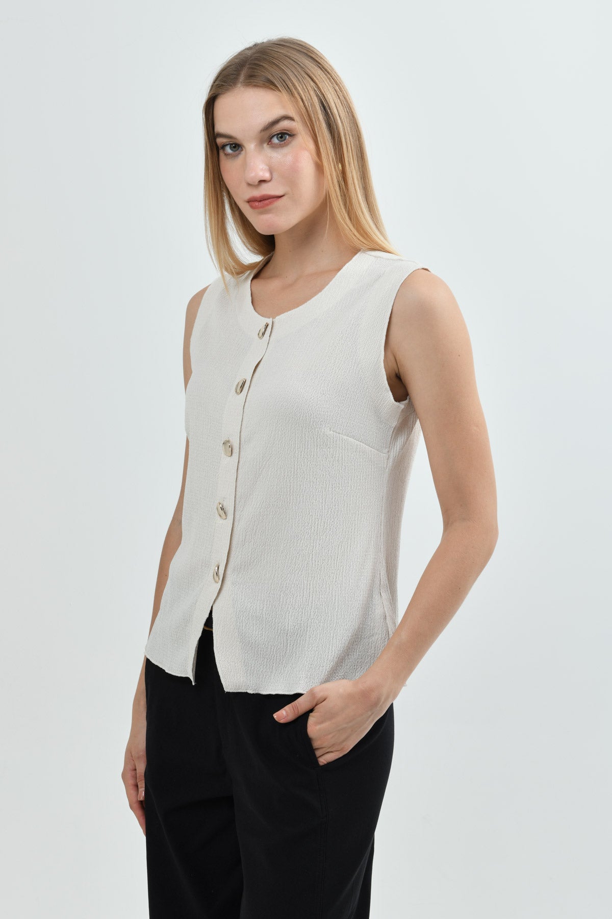Polera Mujer Slim Crema