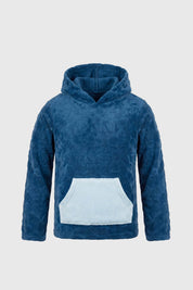Pijama de niño azul con capucha de dinosaurio y bolsillo celeste diseño escamas en toda la prenda estilo divertido
