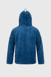 Pijama de niño azul con capucha de dinosaurio y bolsillo celeste diseño escamas en toda la prenda estilo divertido