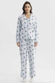 Pijama Mujer Cuello V Celeste