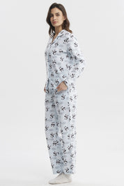 Pijama Mujer Cuello V Celeste
