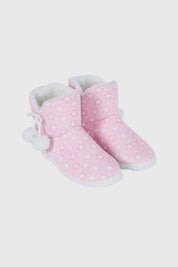 Pantufla Mujer Botita Pom Rosado