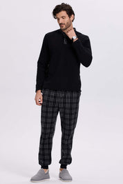 Pijama Hombre Polar Escoces Negro