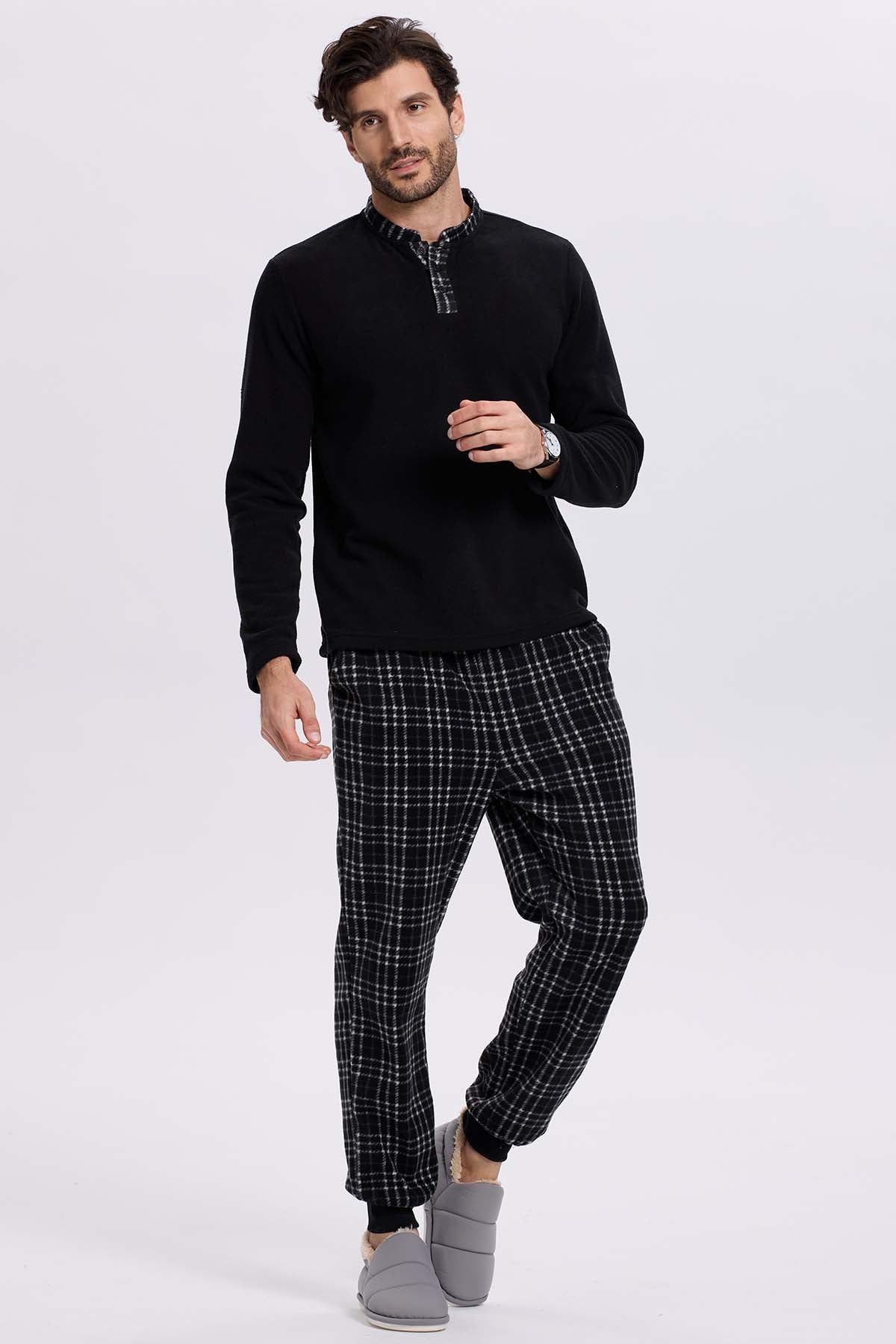 Pijama Hombre Polar Escoces Negro