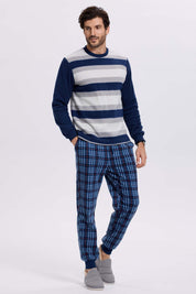 Pijama Hombre Polar Rayas Azul
