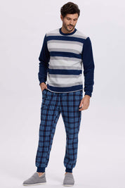 Pijama Hombre Polar Rayas Azul