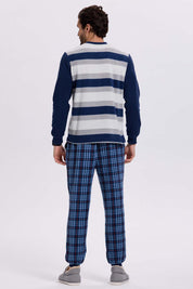 Pijama Hombre Polar Rayas Azul
