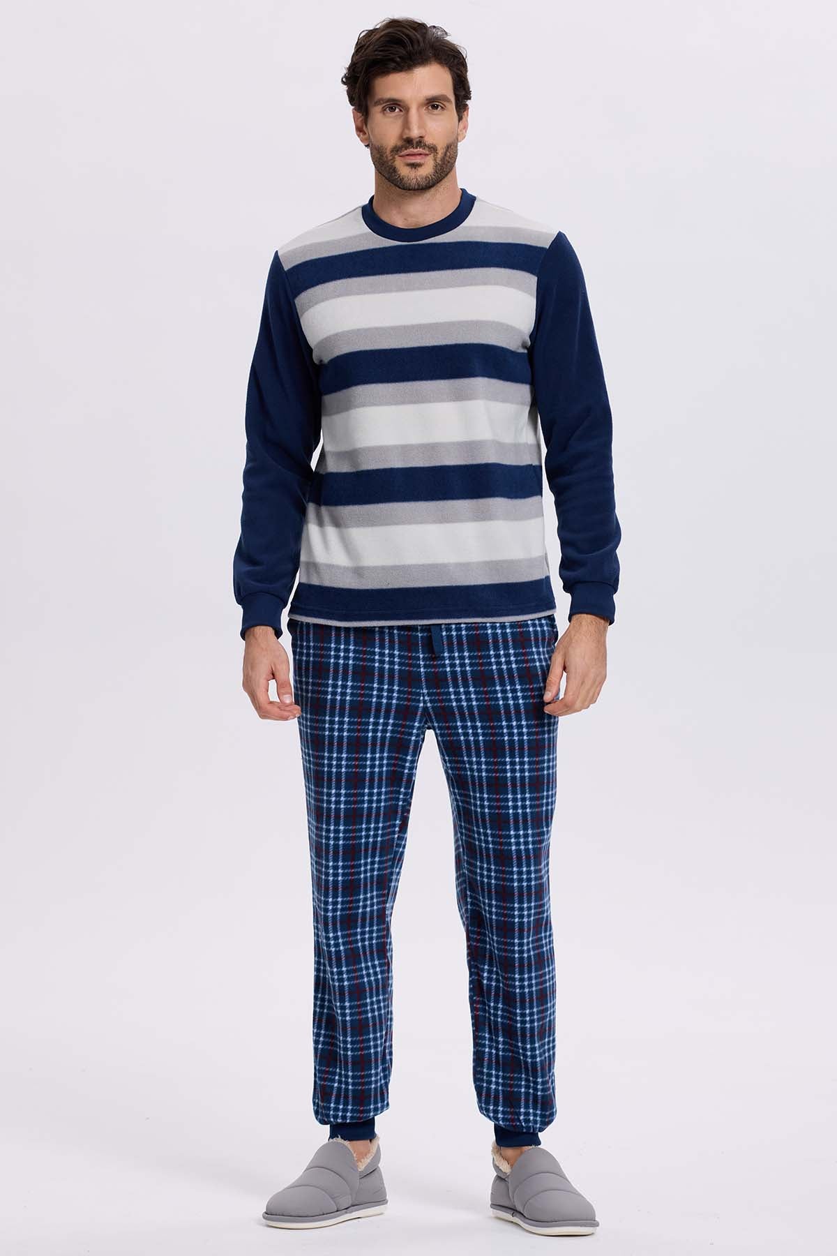 Pijama Hombre Polar Rayas Azul