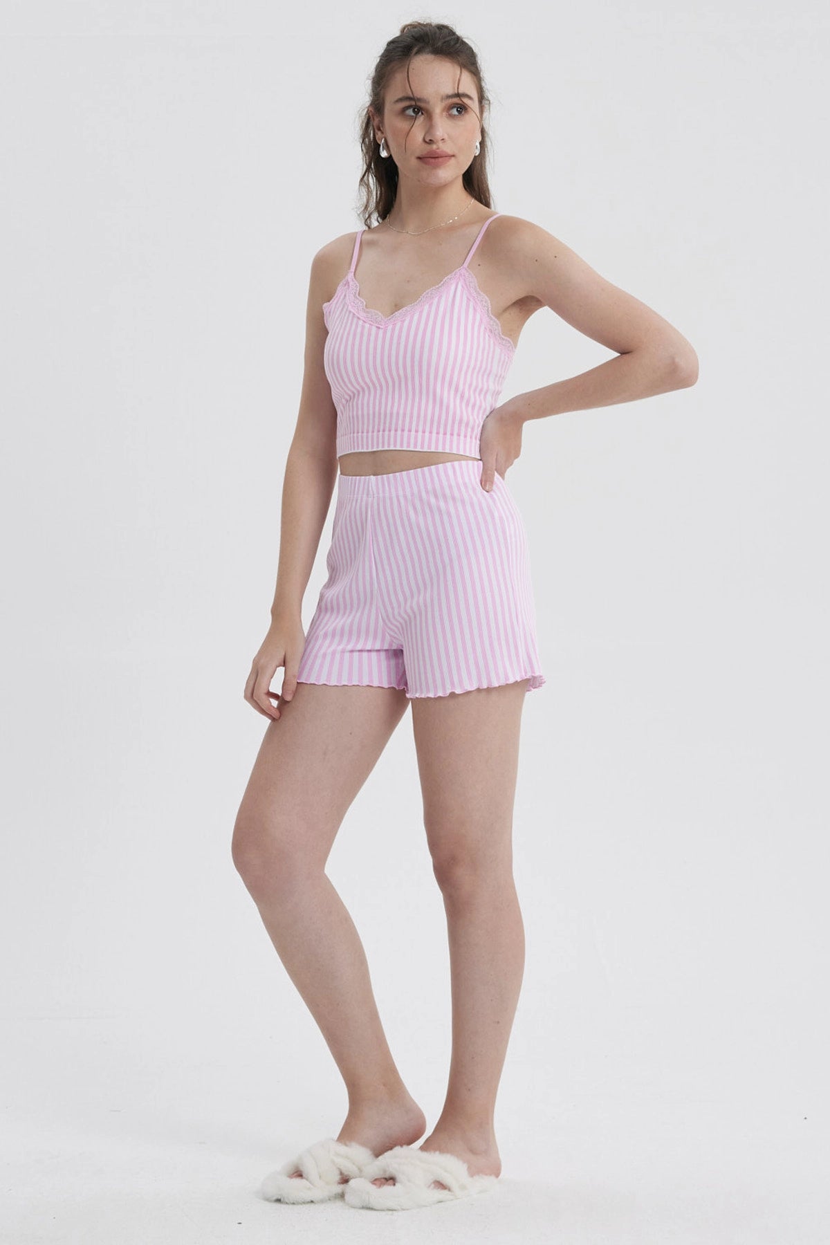Pijama Mujer Crop Rosado