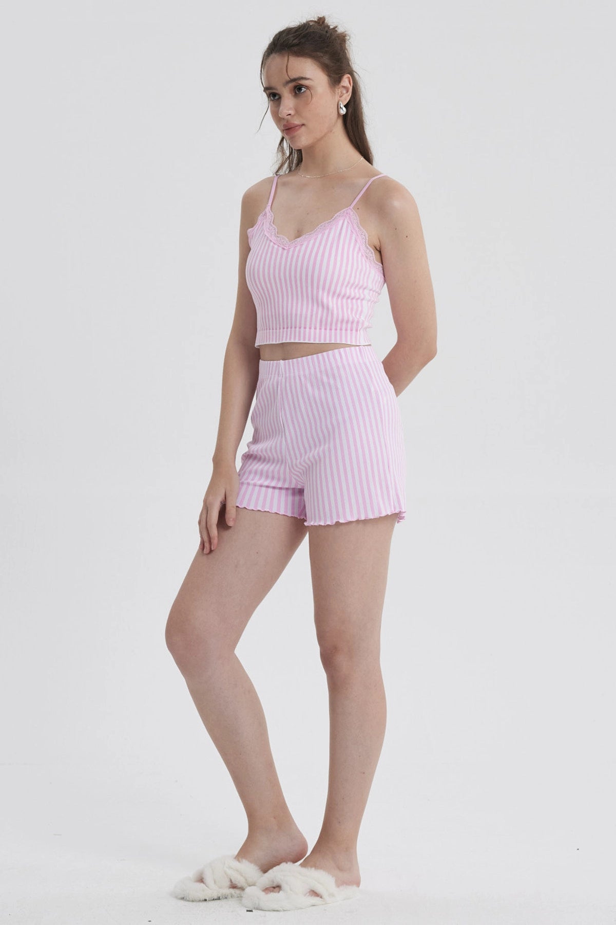 Pijama Mujer Crop Rosado