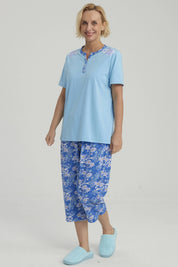 Pijama Mujer Full Print Celeste