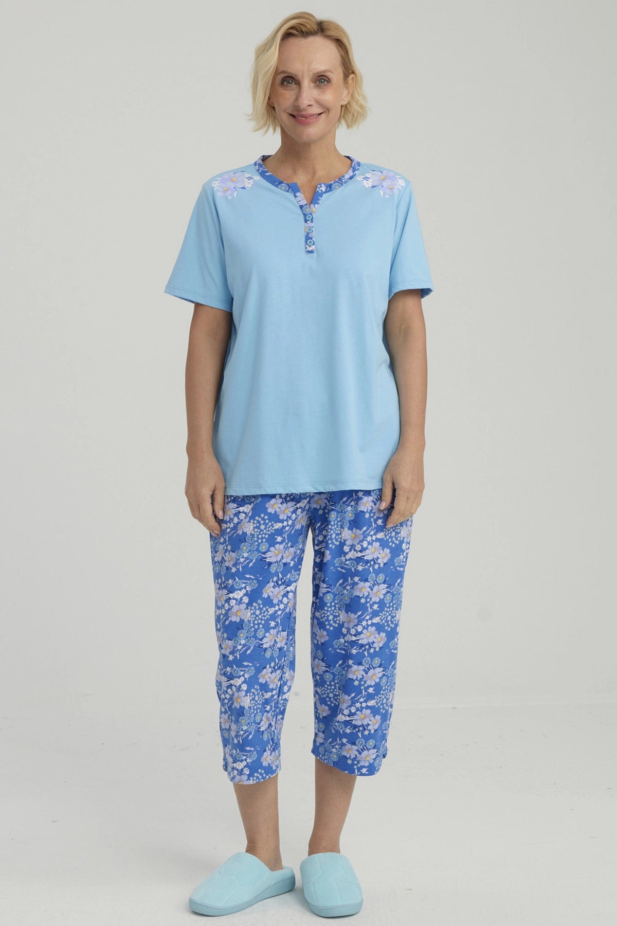 Pijama Mujer Full Print Celeste