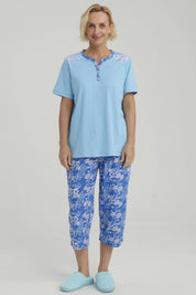 Pijama Mujer Full Print Celeste