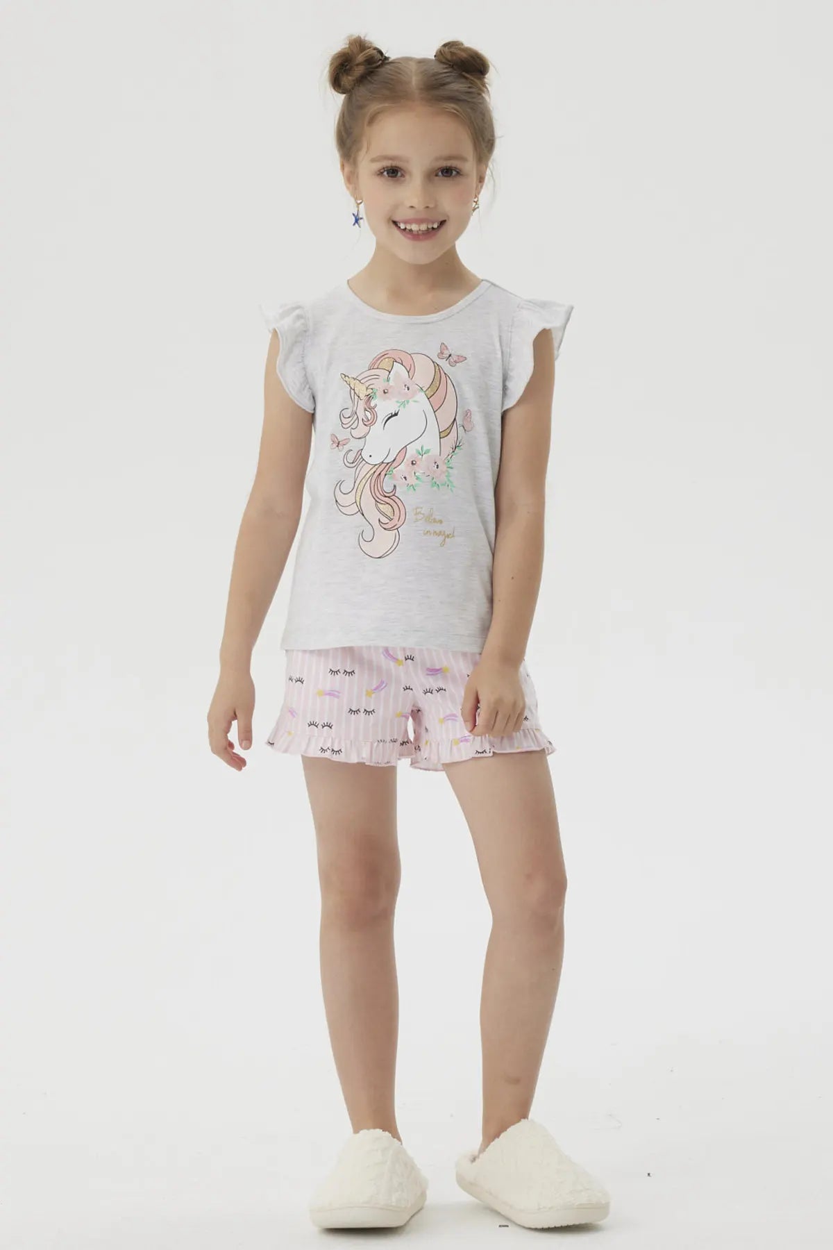 Pijama Niña Short Print Gris Melange