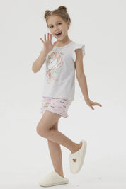 Pijama Niña Short Print Gris Melange