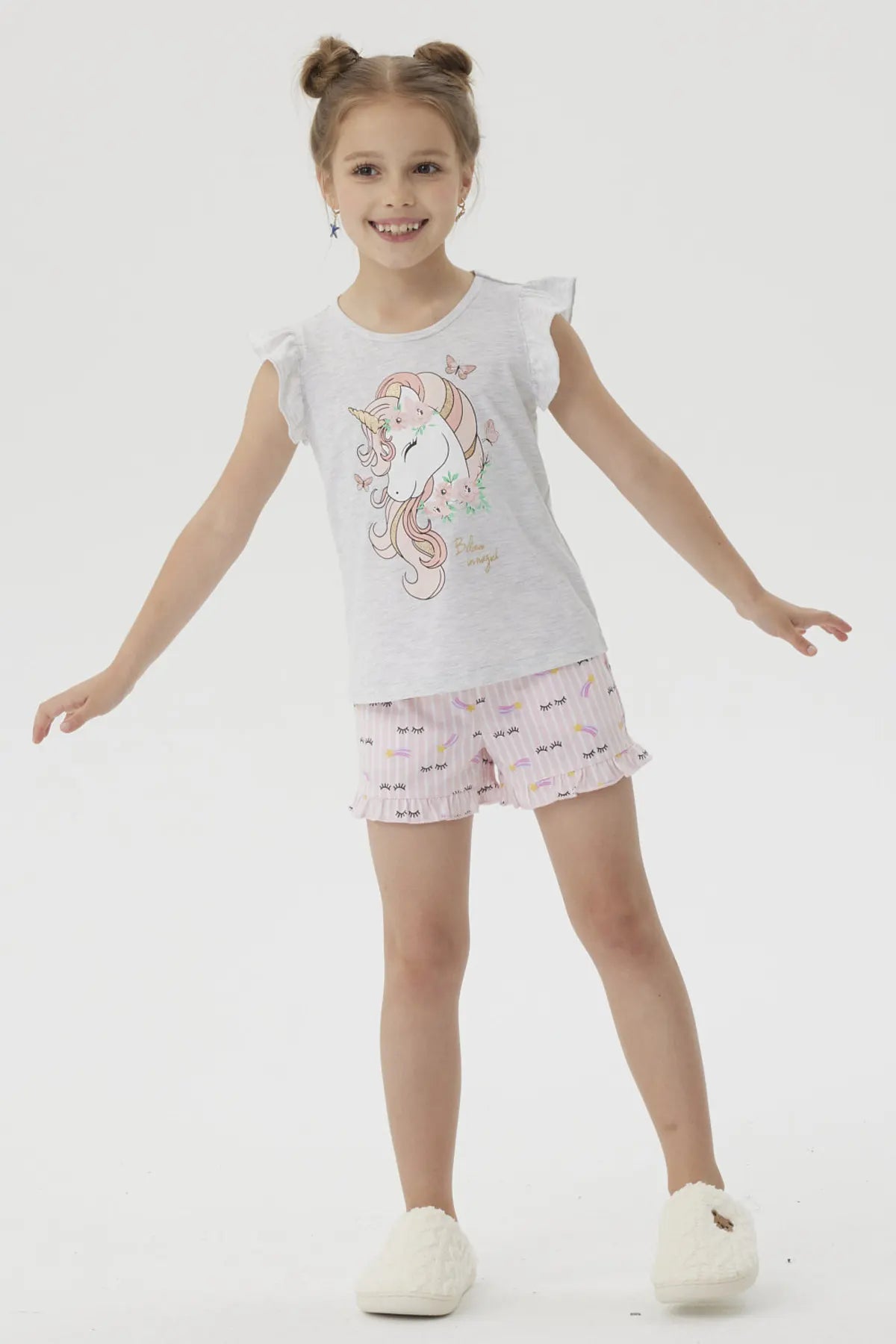 Pijama Niña Short Print Gris Melange