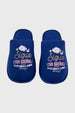 Pantufla mujer azul con nube sonriente y texto motivacional en tonos pastel