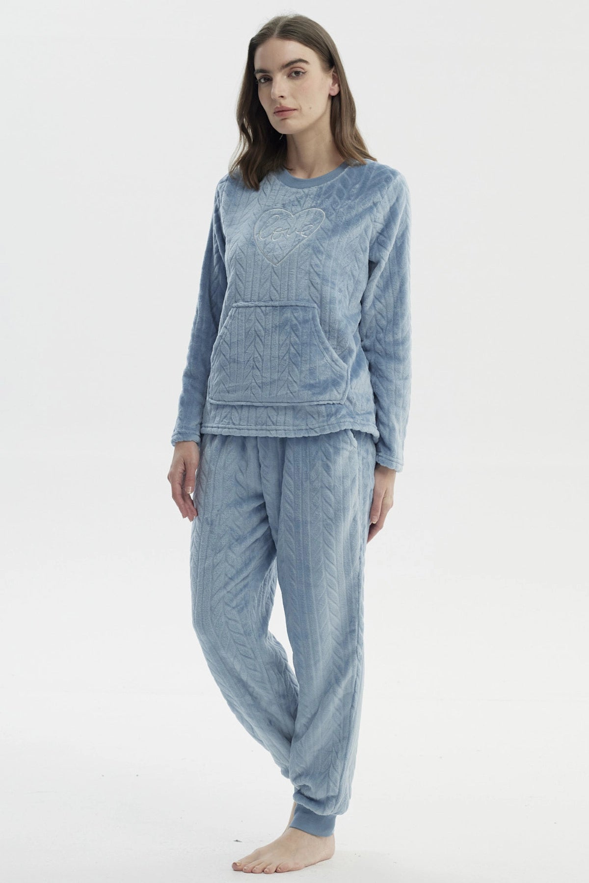 Pijama Mujer Cuello V Celeste