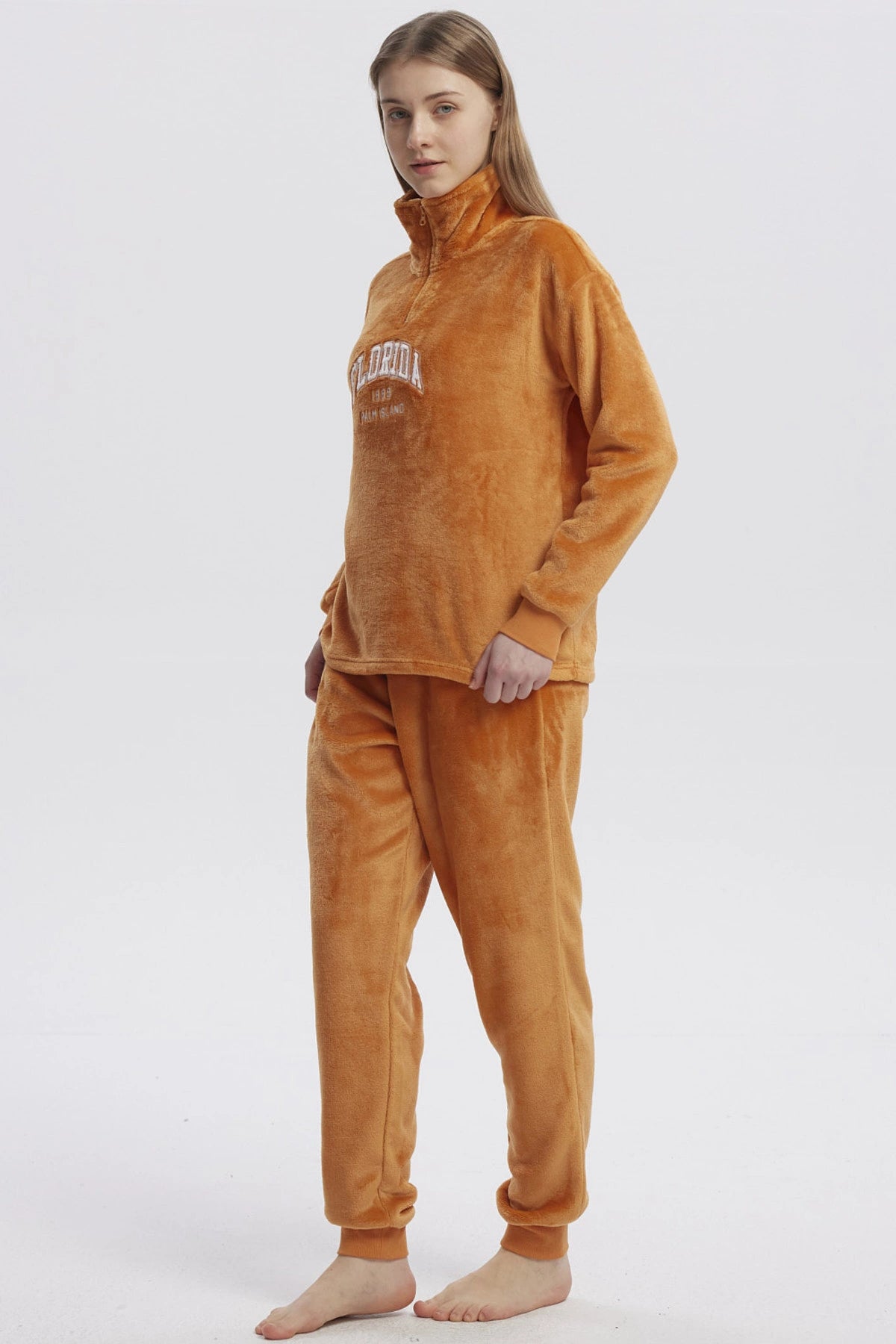 Pijama Mujer Pijama Polera Y Pantalón Naranjo
