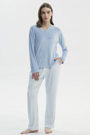 Pijama Mujer Polera Y Pantalón Celeste
