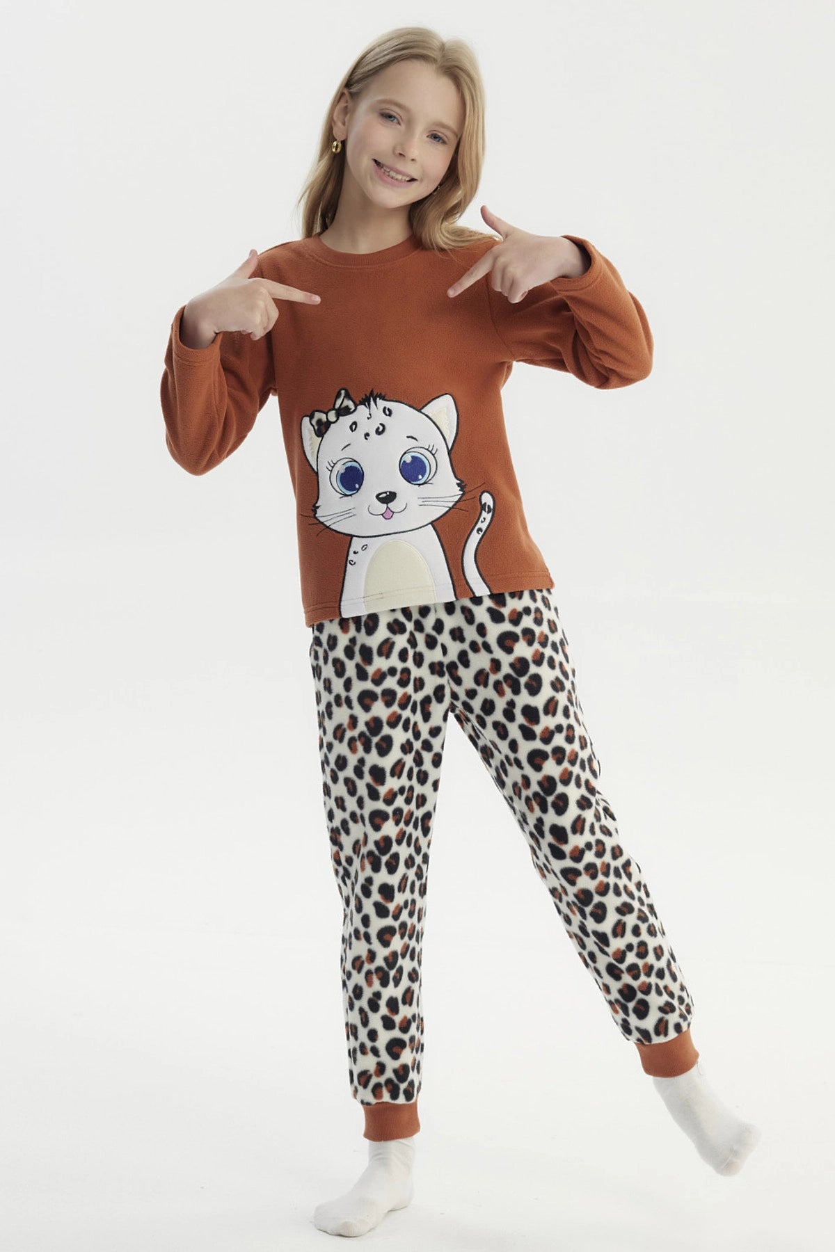 Pijama Niña Polera Y Pantalón Café