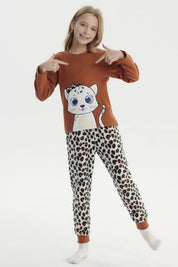 Pijama Niña Polera Y Pantalón Café