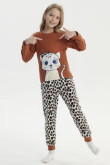 Pijama Niña Polera Y Pantalón Café