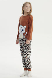 Pijama Niña Polera Y Pantalón Café