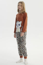 Pijama Niña Polera Y Pantalón Café