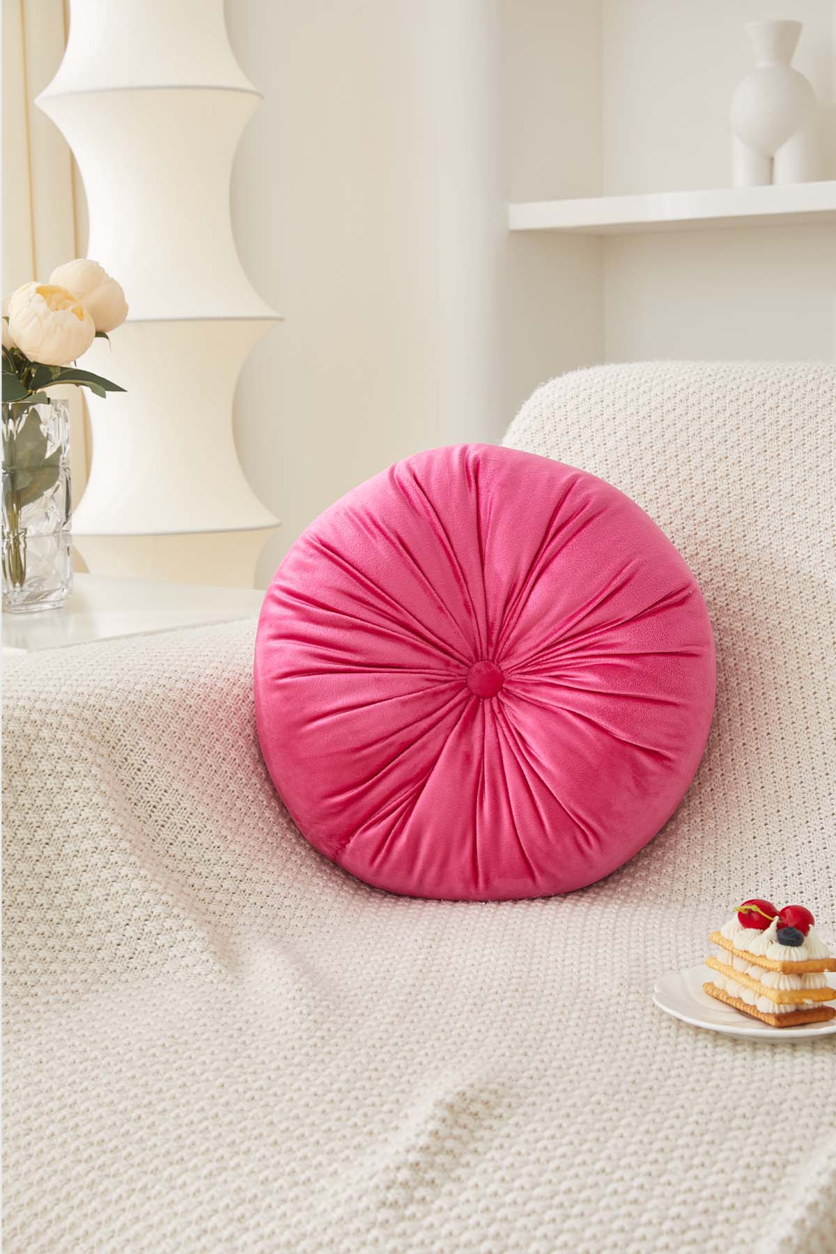 Cojín Unisex Velvet Redondo Fucsia