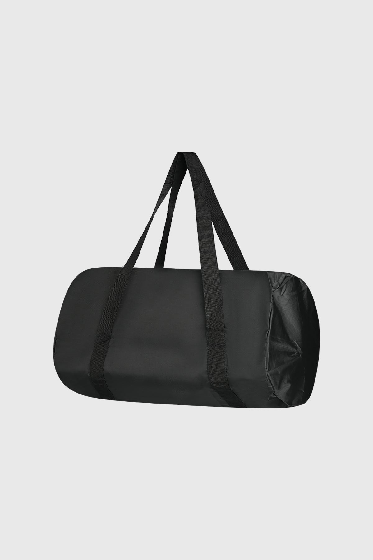 Bolsa plegable negra lisa con asas largas diseño simple funcional y minimalista sin estampa visible