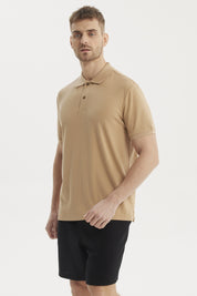 Polera Hombre Cuello Camisero Beige
