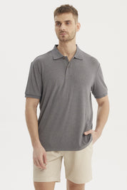 Polera Hombre Cuello Camisero Gris Oscuro