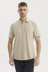 Camisa Hombre Slim Cuello Camisero Beige