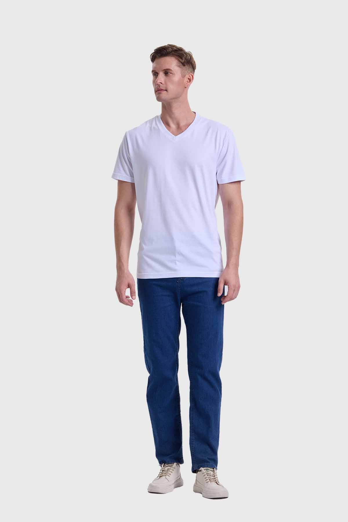 Polera Hombre Cuello V Básica Blanco
