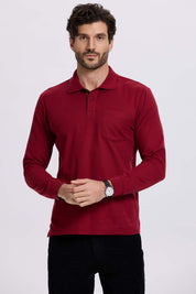 Polera Hombre Piqué Básica Burdeo