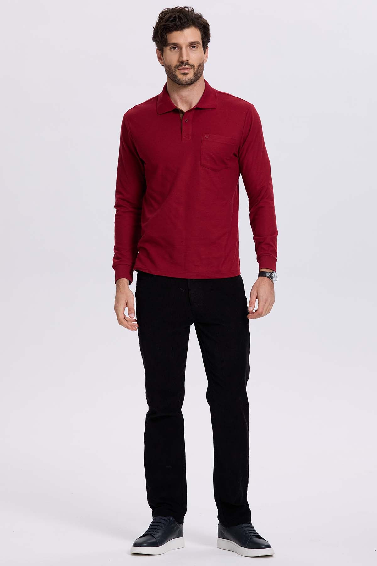 Polera Hombre Piqué Básica Burdeo