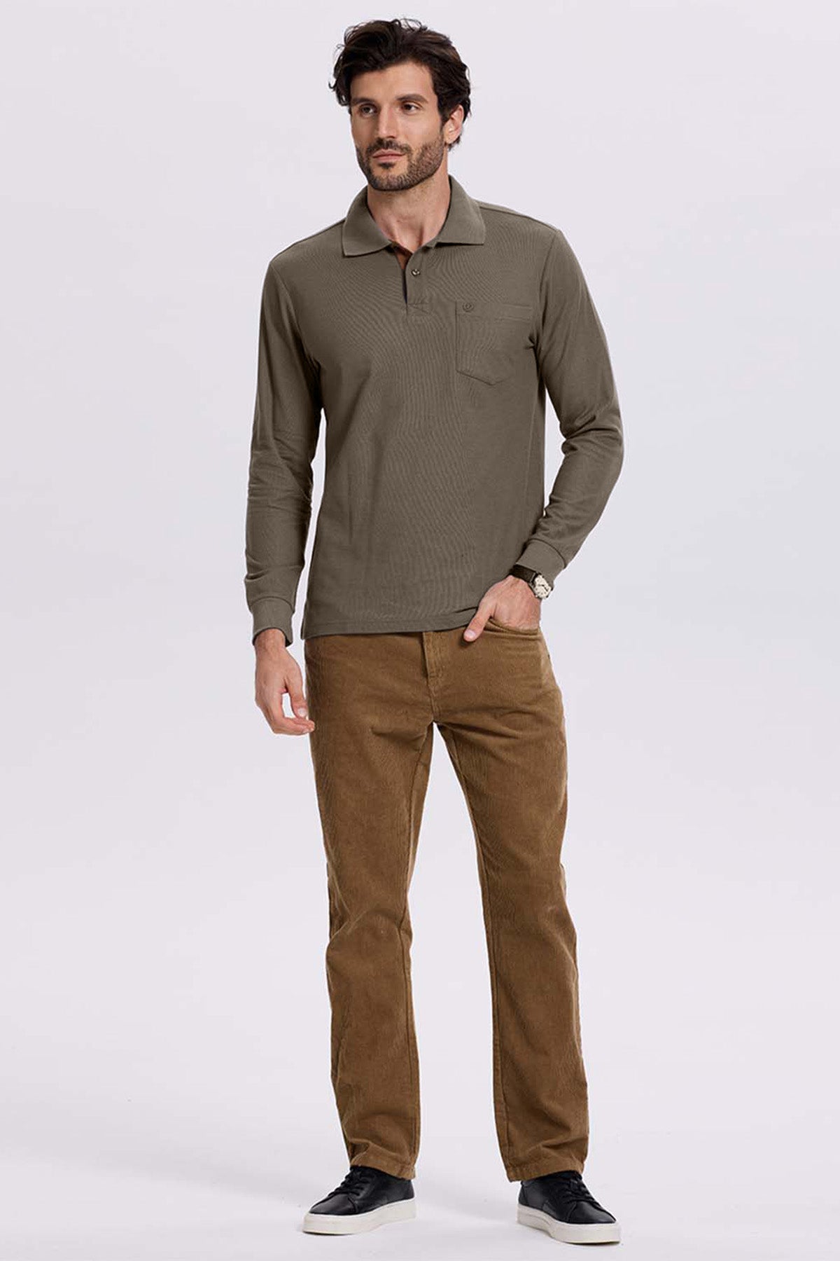 Polera Hombre Piqué Básica Café