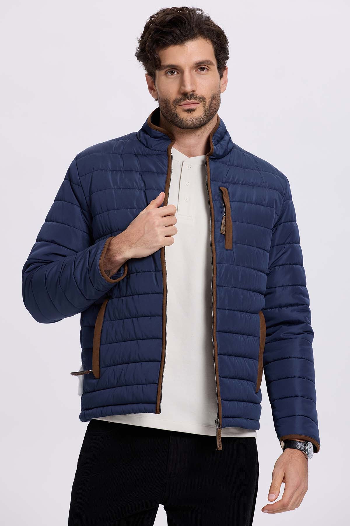 Parka Hombre Borde Antelina Azul