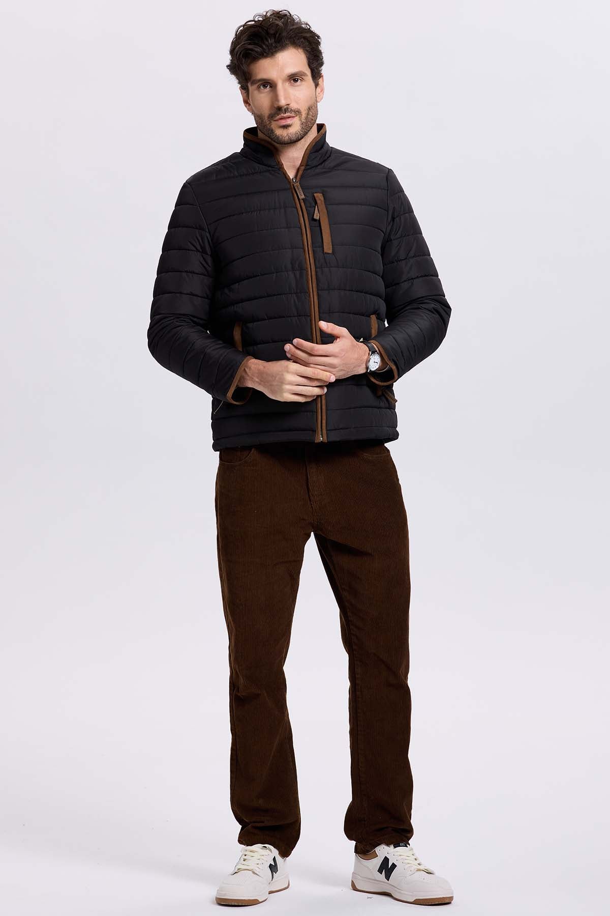 Parka Hombre Borde Antelina Negro