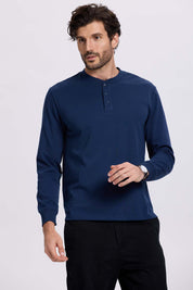 Polera Hombre Tres Botones Azul