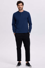 Polera Hombre Tres Botones Azul