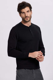 Polera Hombre Tres Botones Negro