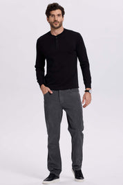 Polera Hombre Tres Botones Negro