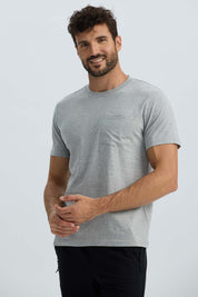 Polera Hombre Básica Con Bolsillo Gris Melange