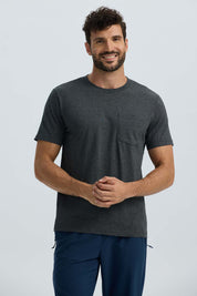 Polera Hombre Básica Con Bolsillo Gris Oscuro
